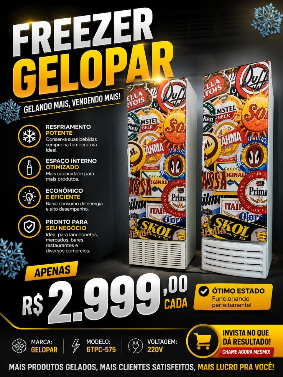 VENDE-SE FREEZER GELOPAR GTPC-575 – 220V